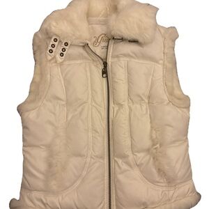 Guess Jeans Outerwear Puffer Vest w/ Fur Trim Size Medium Down Fill Off White